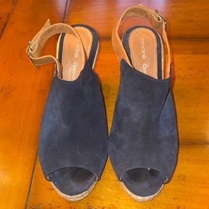 Andre Assous navy suede wedges with rope detailing, size 39/8.5